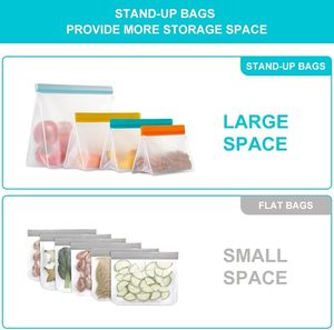 Reusable Food Storage Bags Stand Up, Leakproof Gallon, Lunch, Sandwich & Kids <b>Snack</b> <b>Containers</b> Silicone & Plastic - Product Image 2