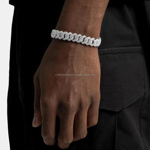 Pulsera Cubana con Eslabones de Moissanita Chapada en Oro Blanco, Regalo para Él, Joyería Hip Hop Bling, Cadena Cubana para Hombre, Regalo de Boda o San Valentín - Product Image 1