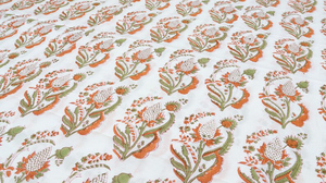 Hand Block Printed Lightweight Cotton <b>Fabric</b> by Yard White Floral Paisley Jaipur Sanganeri Soft <b>Indian</b> Dress Boys Textile - Product Image 3