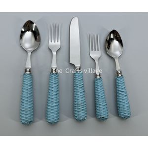 Juego de Cubiertos Modernos de Acero Inoxidable con Mango Azul Tejido, Juego de Cuchara, Tenedor y Cuchillo, Cubertería Premium, Utensilios de Cocina, Vajilla - Product Image 4