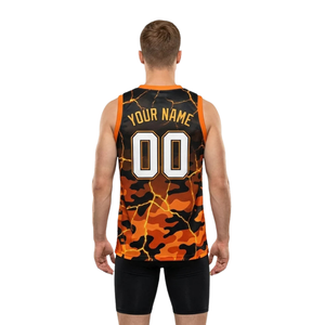 Maillot de basket imprimé camouflage craquelé pour homme, col en V, sans manches, et short ajusté uni avec nom d'équipe et numéros de joueur - Product Image 2