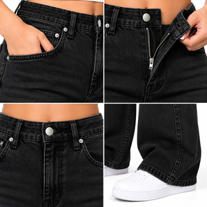 Vaqueros anchos de cintura alta para mujer, pantalones de mezclilla holgados y personalizados, vaqueros casuales de pierna recta para mujer - Product Image 6