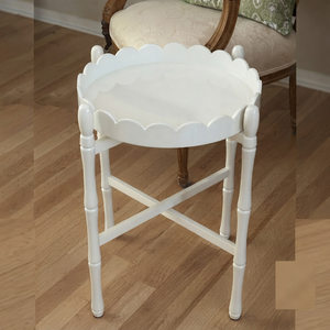 Customized Eco-Friendly Lacquer Scalloped Tray <b>Tables</b> <b>Legs</b> Adjustable Height <b>Foldable</b> for Living Room Contemporary Design - Product Image 2