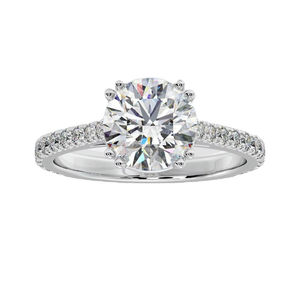 Anillo de Compromiso con Diamante Redondo de 2 Quilates, Creado en Laboratorio, con Banda Pavé y Engaste Solitario de 8 Puntas, en Oro Blanco Clásico Certificado, Ideal para Regalo de Boda - Product Image 1