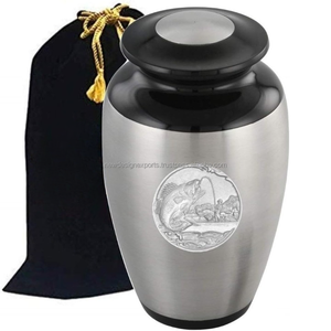 Urna de cremación de Metal de estilo europeo para adultos hecha a mano para cenizas, tema de pesca, suministros funerarios - Product Image 1