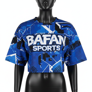 polyester spandex women <b>crop</b> <b>top</b> t shirt <b>blue</b> breathable stretch fabric sublimation print logo Women <b>Crop</b> <b>top</b> Shirt Cotton - Product Image 4