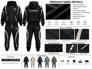 Premium Men's Black Hoodie Tracksuit Set Custom Streetwear <b>Zip</b> <b>Up</b> <b>Jacket</b> Jogger Pants Sportswear Casual Training Outfit Fashion - Product Image 5