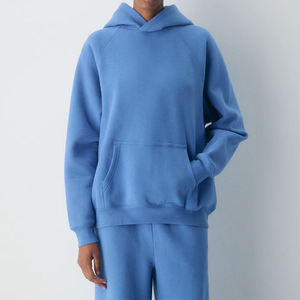 Conjunto de Sudadera con Capucha Oversize y Pantalones Deportivos para Mujer, Color Azul Sólido, Tejido de Punto, Manga Larga, Ropa de Otoño, Transpirable, Estilo Casual - Product Image 4