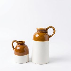 Brown and White Glazed Matte <b>Ceramic</b> Rustic Tabletop <b>Vase</b> with Handle Christmas Home Decor Dishwasher Safe - Product Image 3