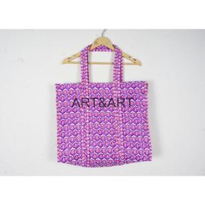 Yoga Shopping Beach Artist <b>Boho</b> Weekend Lady Quilted Tote Shoulder <b>Bag</b> Cotton Hand Print Floral Ecofriendly Sustainable Portable - Product Image 2