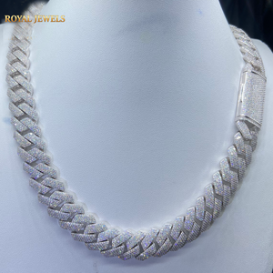 925 Silver Moissanite <b>Diamond</b> Cuban <b>Chain</b> White Gold Two Tone Hip Hop Necklace for <b>Men</b> Fashion Jewelry - Product Image 2