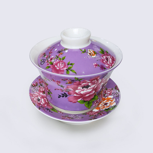 Gaiwan de haute qualité en céramique de style rétro avec impression par transfert d'eau de fleurs violettes pour la préparation du thé Gongfu - Shin Tai Yuan - Product Image 1