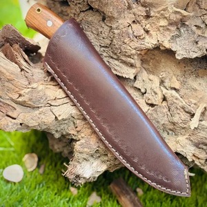 Cuchillo de Camping Hecho a Mano de Acero al Carbono con Punta Caída, Mango de Madera Recto, Funda de Cuero de Grado Industrial, ODM/OEM/OBM Disponible - Product Image 6