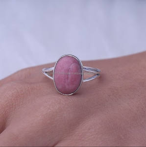 Plata de Ley 925 hecha a mano diamante 14K cabujones Ajuste de bisel clásico Rosa ópalo anillo de piedras preciosas regalo de aniversario para fiesta de esposa - Product Image 2