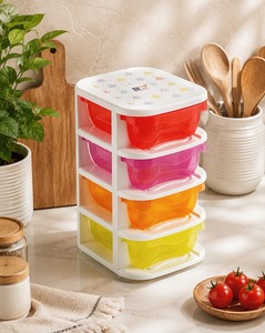 Stackable Plastic <b>Storage</b> <b>Drawers</b> Rectangle Four Layers PP Material for Kitchen Food Container Minimalist Design - Product Image 1