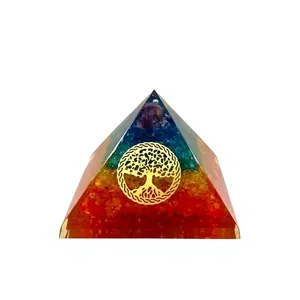 Pyramide d'orgone à sept chakras, générateur d'énergie en cristal teinté multicolore, guérison par le Reiki, pyramide d'orgonite, méditation spirituelle - Product Image 1