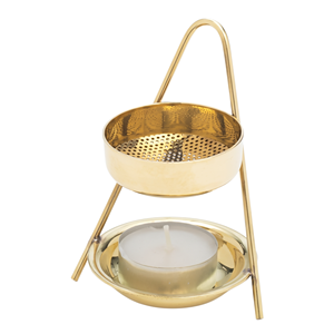 Brûleur d'encens artisanal en laiton avec support noir pour bougie chauffe-plat, encensoir pour encens, myrrhe, résine, décoration d'espace de méditation - Product Image 5