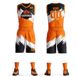 Ensemble d'uniformes de basketball personnalisés par sublimation, noir et blanc, maillot et short de basketball universitaire, design de logo d'équipe personnalisé - Product Image 2