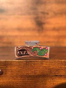 Pinza de pelo de cuero occidental Tooled Western Cowgirl Pinza de pelo Pinza de piel de vaca Accesorios para el cabello - Product Image 2