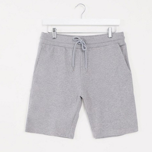 Shorts gris unis pour hommes avec cordon de serrage à la taille et poches, shorts décontractés en coton tricoté - Product Image 1