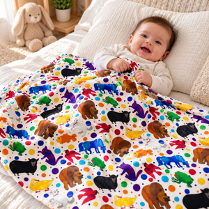 Couverture en bambou pour bébé |   Couverture à imprimé animal coloré |   Couverture pour nouveau-né en minky doux à pois |   Literie pour bébé 30 x 40 pouces - Product Image 3