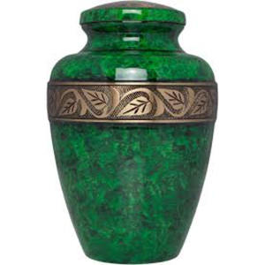 Enamel Green Marble Style Aluminum Cremation Urn with Engraved Band for Classic <b>Memorial</b> Elegance Funeral Supplies - Product Image 1