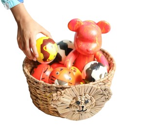 Handcrafted Water Hyacinth Lion <b>Basket</b> Cute Animal Face Wicker Desktop Organizer Box Decorative <b>Small</b> Toy <b>Storage</b> Bin Wholesale - Product Image 2