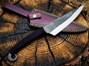Custom Handmade Carbon Steel Hunting Knife Drop Point Blade <b>Black</b> <b>Wrapped</b> Handle Leather Sheath Outdoor Survival Tool - Product Image 2