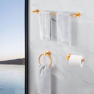 Set di accessori bagno 3 pezzi in alluminio spesso, barra portasciugamani regolabile da 16-27 pollici in oro spazzolato, porta WC da parete da 27 pollici - Product Image 2