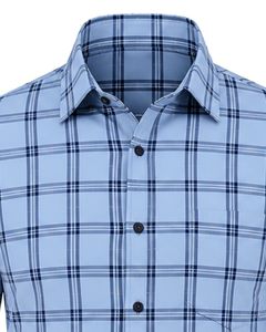 Chemise à carreaux bleu marine sur mesure pour homme, chemise formelle décontractée à manches longues, boutonnée, en coton, pour le bureau, chemise sur mesure - Product Image 5