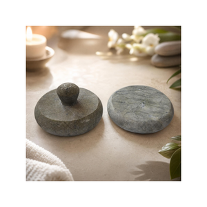 Dr. DYK Natural Green Jade Mushroom Round Flat Hot Stone <b>Massage</b> Handheld Back Relaxer Heating Korean Spa Therapy Massager <b>Tool</b> - Product Image 4