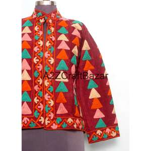 Chaqueta Acolchada con Cuello Mandarín y Bordado Floral, Forro de Algodón a Rayas, Hecha a Mano, de Secado Rápido para Otoño e Invierno - Product Image 3