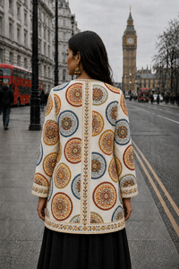 Women's Winter <b>Jacket</b> with Hand Embroidered Suzani Design <b>White</b> Fabric Bridesmaid Gift or Women's Clothing OEM ODM Bulk Sale - Product Image 2