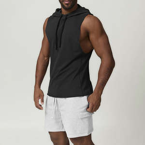 Camisetas sin mangas con capucha para hombre, de tela de mezcla de algodón, para gimnasio, entrenamiento deportivo, sudaderas sin mangas, ropa de calle a la moda, camisetas casuales deportivas - Product Image 4