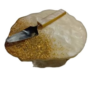 Soporte de exhibición de pastel con incrustaciones de resina de gama alta, bandeja de Pedestal de Metal de diseñador para mesa de postre, estilo y decoración de celebración - Product Image 1