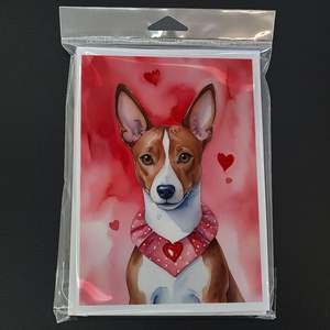 Basenji My Valentine Whimsical A7 Size <b>5x7</b> Blank Note Cards Pack of 8 Includes <b>Envelopes</b> for Greetings - Product Image 3