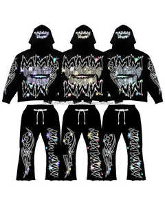 Haute qualité nouveau pantalon à capuche strass personnalisé hommes strass hommes sweat et joggeurs survêtement ensemble Streetwear - Product Image 1