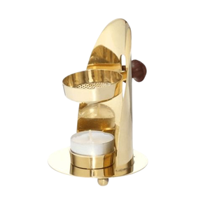 Brûleur d'encens en laiton artisanal réglable de qualité supérieure, sans charbon, pour bougies chauffe-plat, résine et Bakhoor, avec poignée en bois, à vendre - Product Image 1