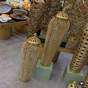 Gold Metal Woven <b>Ginger</b> <b>Jar</b> Vase Set Modern Geometric Home Decor Indoor Living Room Tabletop Decor Durable Design - Product Image 2