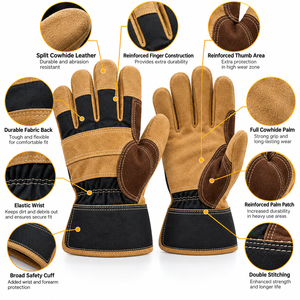Gants de travail sans doigts en cuir de vachette robuste, paume renforcée, compatibles écran tactile, respirants, fournisseur OEM - Product Image 5
