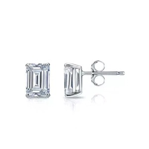 <b>Emerald</b> Cut Diamond <b>Stud</b> <b>Earrings</b> 925 Silver Claw Setting Classic Women's Engagement Jewelry GIA Certified - Product Image 2