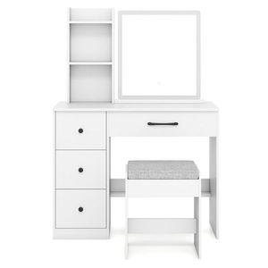 White <b>Vanity</b> Desk Stool Set 3-Mode LED Light Strip Anti-Topping Dressing Table with Ample Storage for <b>Makeup</b> <b>Vanities</b> - Product Image 2