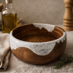 Vajilla de Madera de Acacia con Resina Epoxi Blanca, Tazón Redondo para Ensalada, Hecho a Mano, Color Marrón Natural, para Servir, Fiestas, Decoración del Hogar - Product Image 2