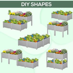 Jardinière surélevée grise à 4 pièces avec pieds, bac à plantes auto-arrosant pour la culture de fleurs, d'herbes et de légumes - Product Image 1