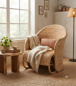 Sillón de Ratán Natural Tejido a Mano, Moderno, para Interiores, Silla de Mimbre para Sala de Estar, Muebles para Villa, Patas de Madera Artesanales Sostenibles - Product Image 5