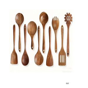 Juego de utensilios de cocina de madera de acacia natural, cucharas, espátulas, cucharones, utensilios de cocina antiadherentes, hechos a mano, duraderos, ecológicos, de madera - Product Image 2