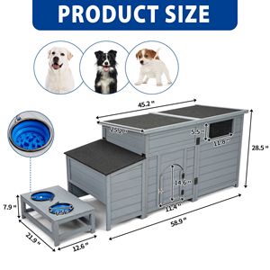 Toit ouvrable gris chenil extérieur pour chien cage de parc en bois pour animaux de compagnie avec bols de nourriture boîte de rangement évents meubles de maison pour chien - Product Image 2