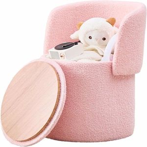 Modern Foldable <b>Vanity</b> <b>Stool</b> with Backrest Teddy Velvet Ottoman As Extra Seating & Small Side Table Modern Storage Footrest - Product Image 1