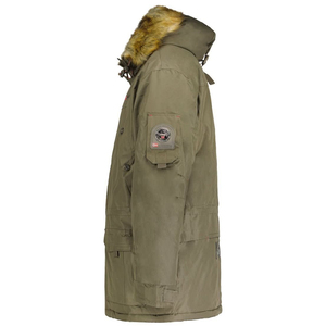 Men's Olive Green Hooded Safari <b>Jacket</b> With Mink Fur Lining Windproof Canvas Workwear Style Winter <b>Parka</b> Regular Fit - Product Image 4