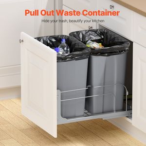 Contenitore per Rifiuti Estraibile da 35 QT, Resistente, Doppio, da Incasso, per Cucina, con Kit per Riciclaggio e Porta Morbida - Product Image 2